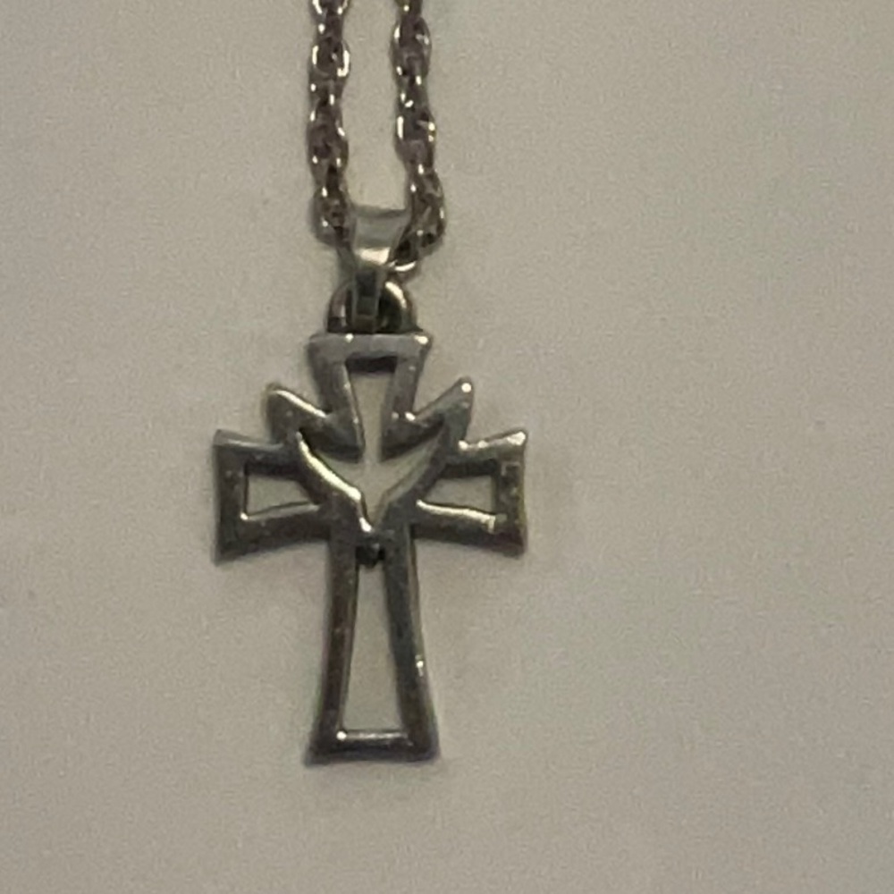James Avery Deep Holy Spirit Descending Dove Sterling Silver Cross Necklace